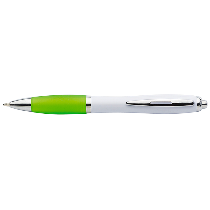 White Barrel Curved Design Ballpoint Pen with Coloured Grip