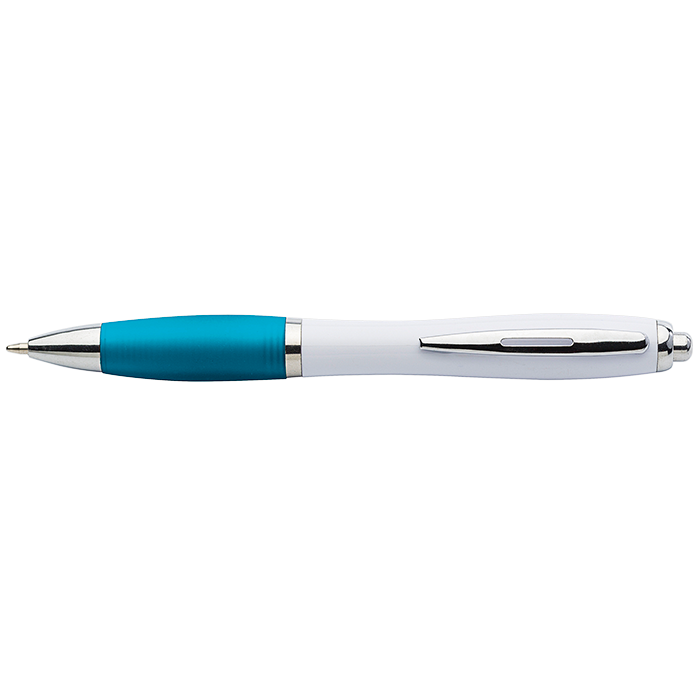 White Barrel Curved Design Ballpoint Pen with Coloured Grip