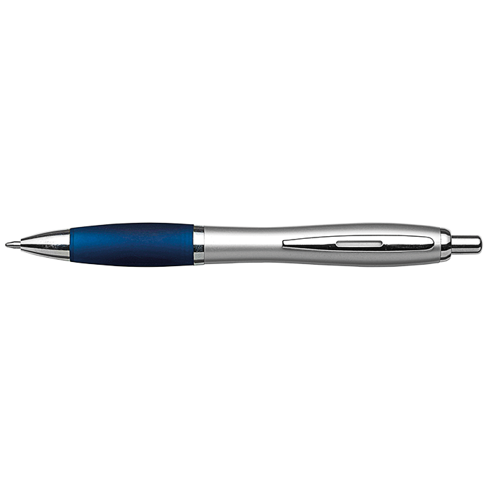 Silver Barrel Curved Design Ballpoint Pen with Coloured Grip