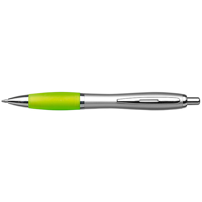 Silver Barrel Curved Design Ballpoint Pen with Coloured Grip