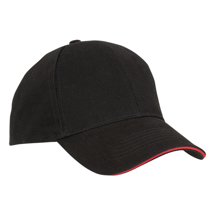 6 Panel Sandwich Peak Cap  Black/Red / STD / Regular 