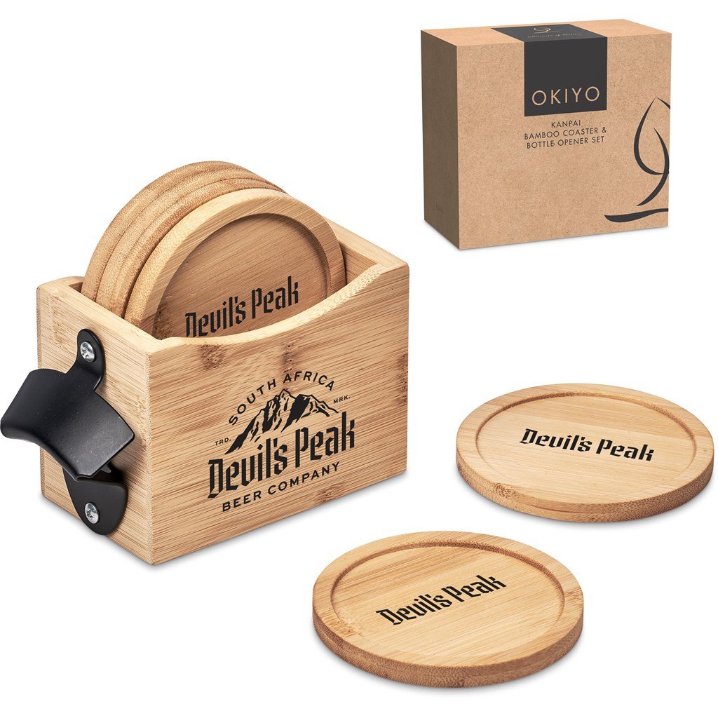 Kanpai Bamboo Coaster & Bottle Opener Set