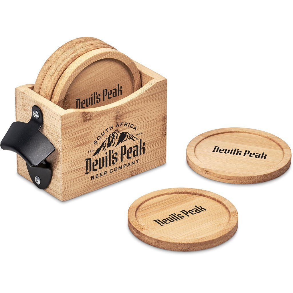 Kanpai Bamboo Coaster & Bottle Opener Set