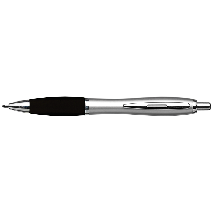 BP30111 - Silver Barrel Curved Design Ballpoint Pen with Coloured Grip Black / STD / Regular - Writing Instruments