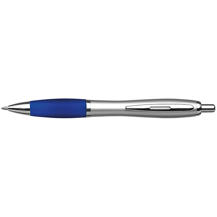 BP30111 - Silver Barrel Curved Design Ballpoint Pen with Coloured Grip Blue / STD / Regular - Writing Instruments