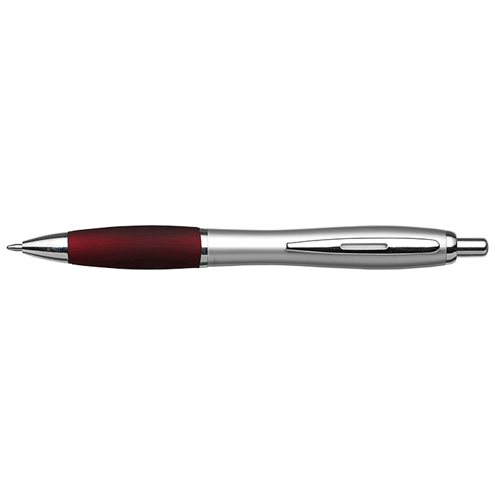 BP30111 - Silver Barrel Curved Design Ballpoint Pen with Coloured Grip Burgundy / STD / Regular - Writing Instruments