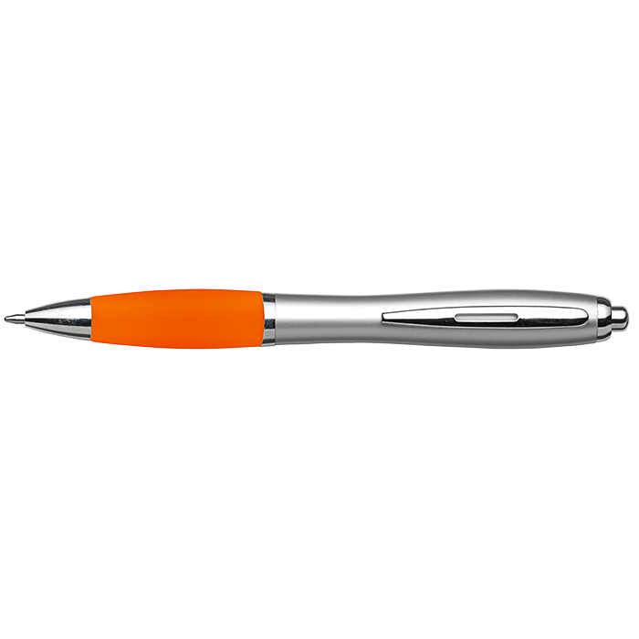 BP30111 - Silver Barrel Curved Design Ballpoint Pen with Coloured Grip Orange / STD / Regular - Writing Instruments