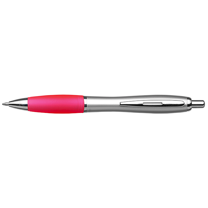 BP30111 - Silver Barrel Curved Design Ballpoint Pen with Coloured Grip pink / STD / Regular - Writing Instruments