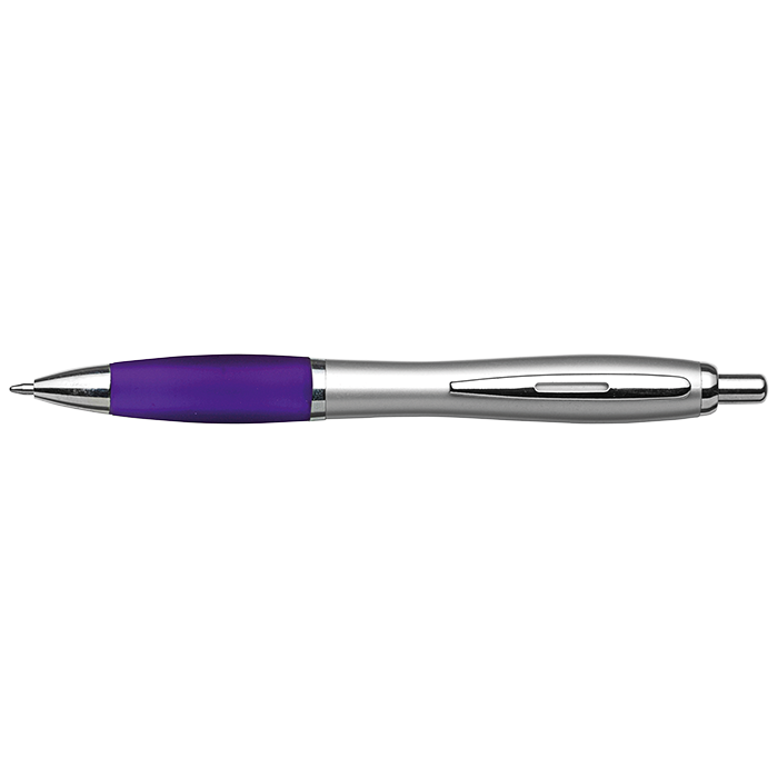 BP30111 - Silver Barrel Curved Design Ballpoint Pen with Coloured Grip Purple / STD / Regular - Writing Instruments