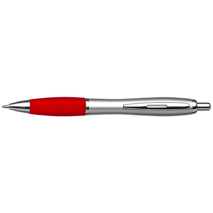 BP30111 - Silver Barrel Curved Design Ballpoint Pen with Coloured Grip Red / STD / Regular - Writing Instruments