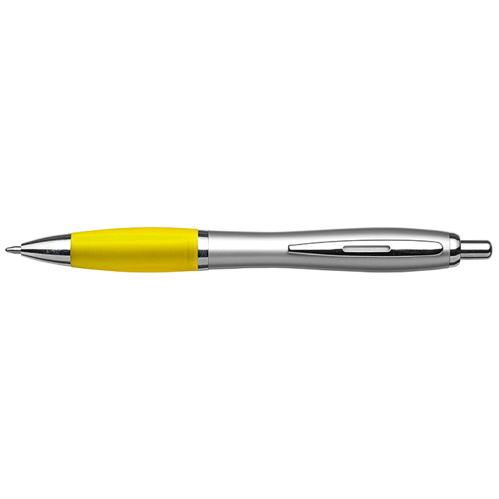 BP30111 - Silver Barrel Curved Design Ballpoint Pen with Coloured Grip - Writing Instruments