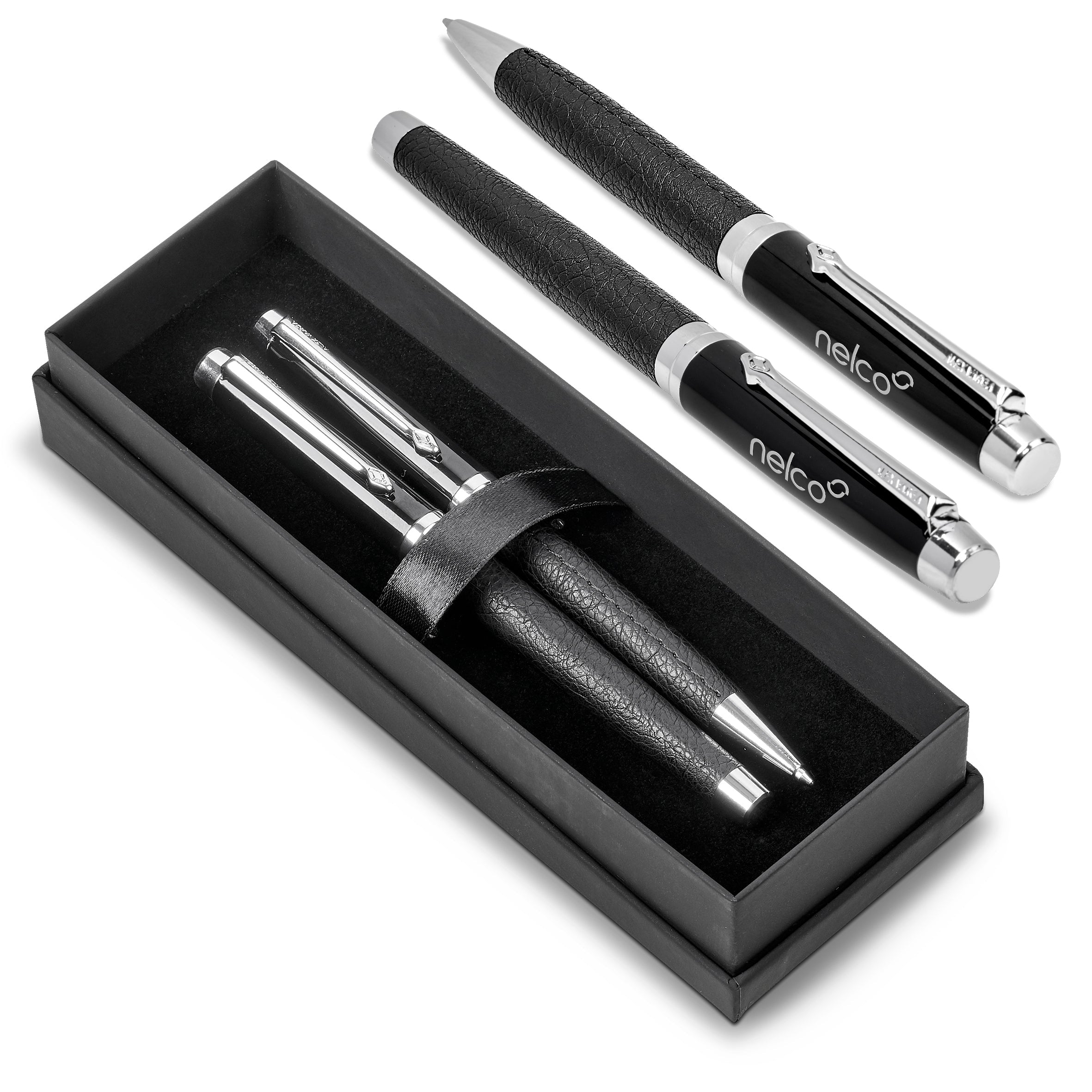 Alex Varga Corinthia Ball Pen & Rollerball Set-Pens-Black-BL