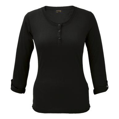 145g Henley Long Sleeve T-Shirt Ladies Black / XL / Last Buy - T-Shirts