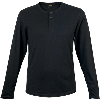 145g Henley Long Sleeve T-Shirt Mens Black / XL / Last Buy - T-Shirts
