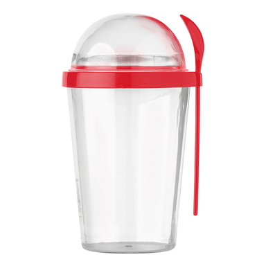 450ml Dual Compartment Breakfast Mug with Spoon Red / STD / Regular - Drinkware