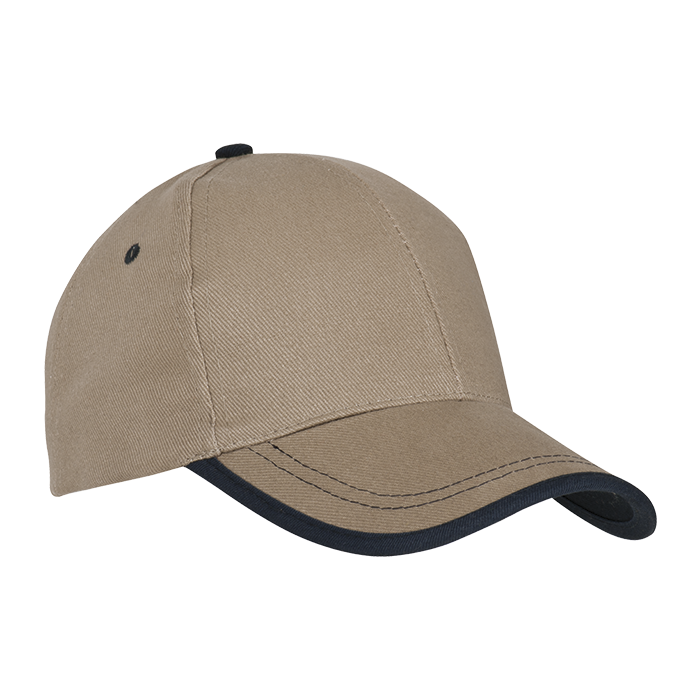 6 Panel Canvas Binding Cap Khaki/Navy / STD / Regular - Caps