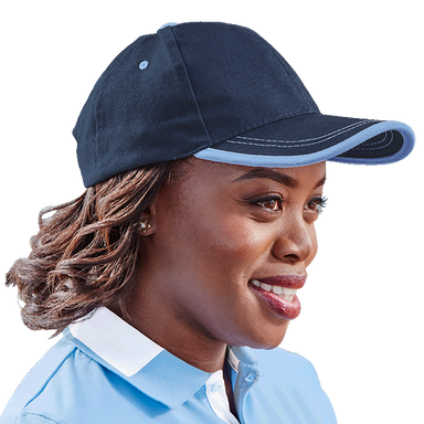 6 Panel Canvas Binding Cap Khaki/Navy / STD / Regular - Caps