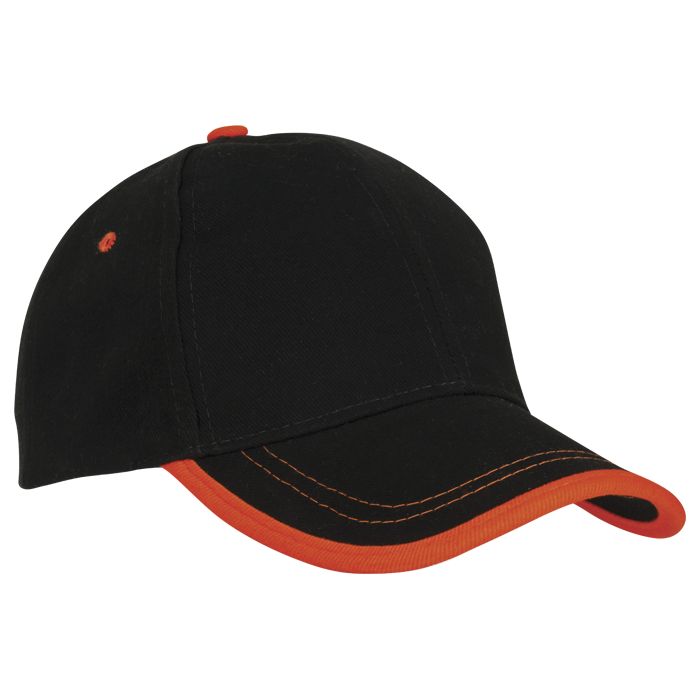6 Panel Canvas Binding Cap Black/Orange / STD / Regular - Caps