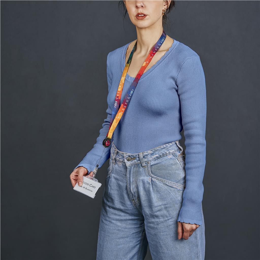 Badge Reel Double-Sided Satin Lanyard BLACK - Lanyards,Lanyards,Custom Lanyards Wrist Straps and Keyholders,Custom Keyholders