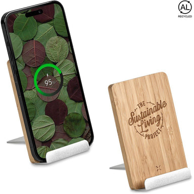 Hakka Bamboo & Recycled Aluminium Wireless Charging Phone Stand NATURAL - Chargers,Bamboo Products,Technology