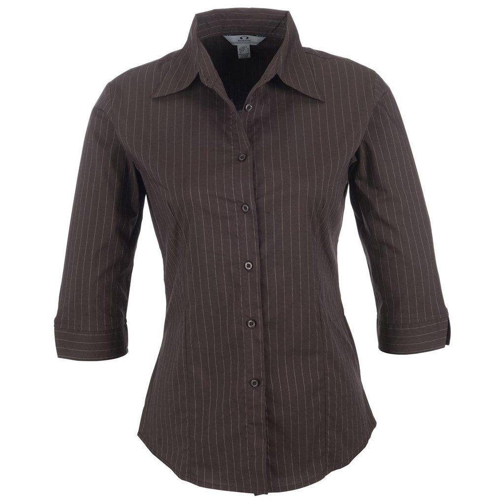 Ladies 3/4 Sleeve Manhattan Striped Shirt - Brown Old - Lounge Shirts,Lounge Shirts