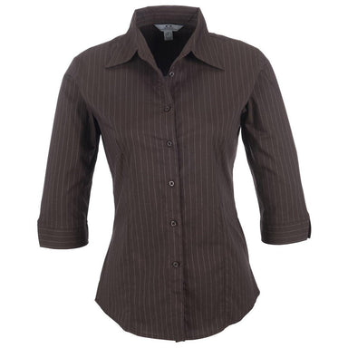 Ladies 3/4 Sleeve Manhattan Striped Shirt - Brown Old S / BROWN OLD - Lounge Shirts,Lounge Shirts