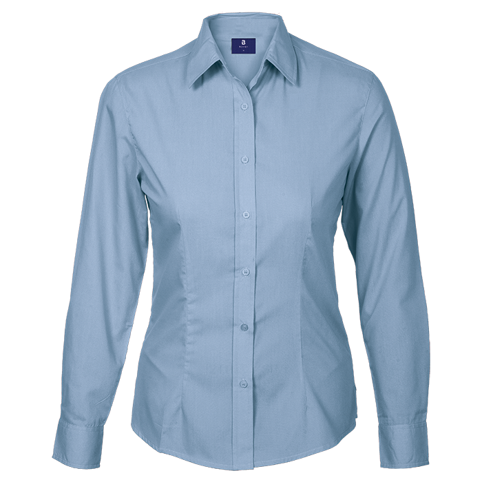 Ladies Basic Poly Cotton Blouse Long Sleeve Pale Blue / SML / Regular - Shirts-Corporate