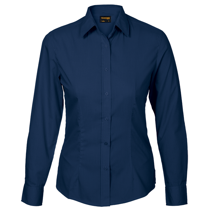 Ladies Basic Poly Cotton Blouse Long Sleeve Navy / SML / Regular - Shirts-Corporate