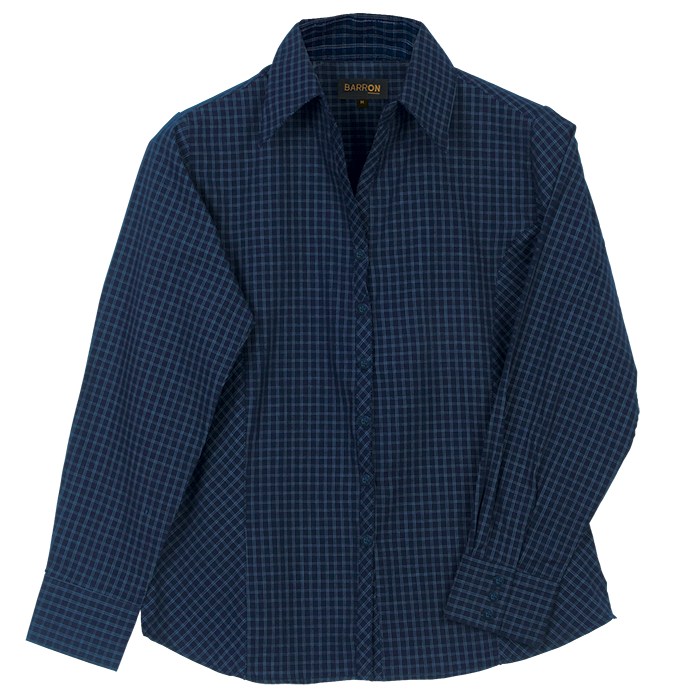 Ladies Pioneer Check Blouse Long Sleeve Navy / MED / Last Buy - Shirts-Corporate