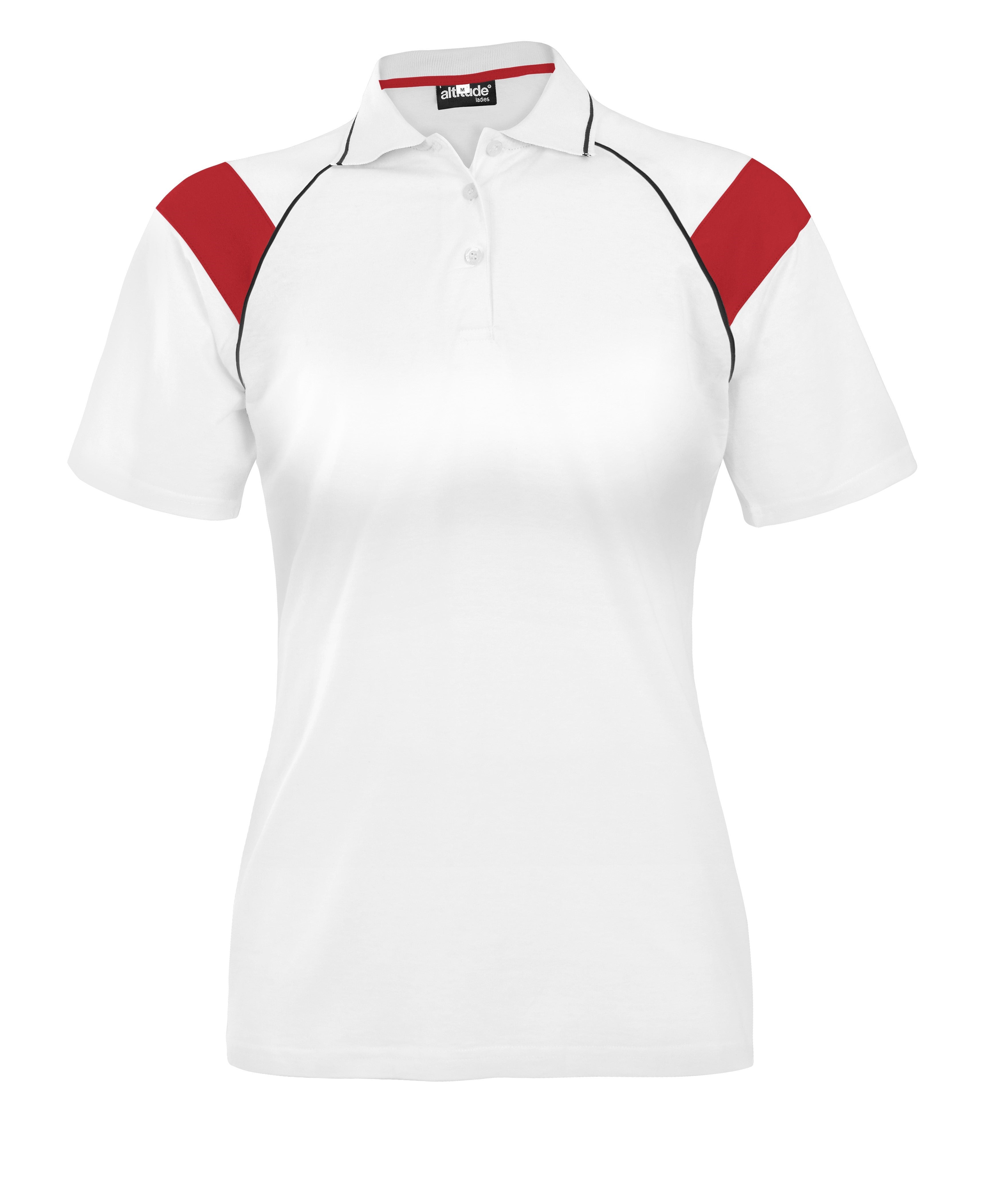 Ladies Score Golf Shirt - White Red Only-