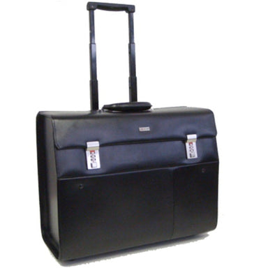 Black Genuine Leather Pilot Case On Wheels