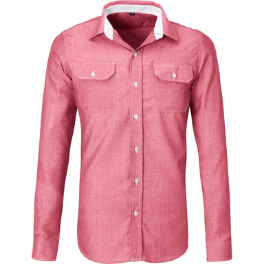 Mens Long Sleeve Windsor Shirt-L-Red-R