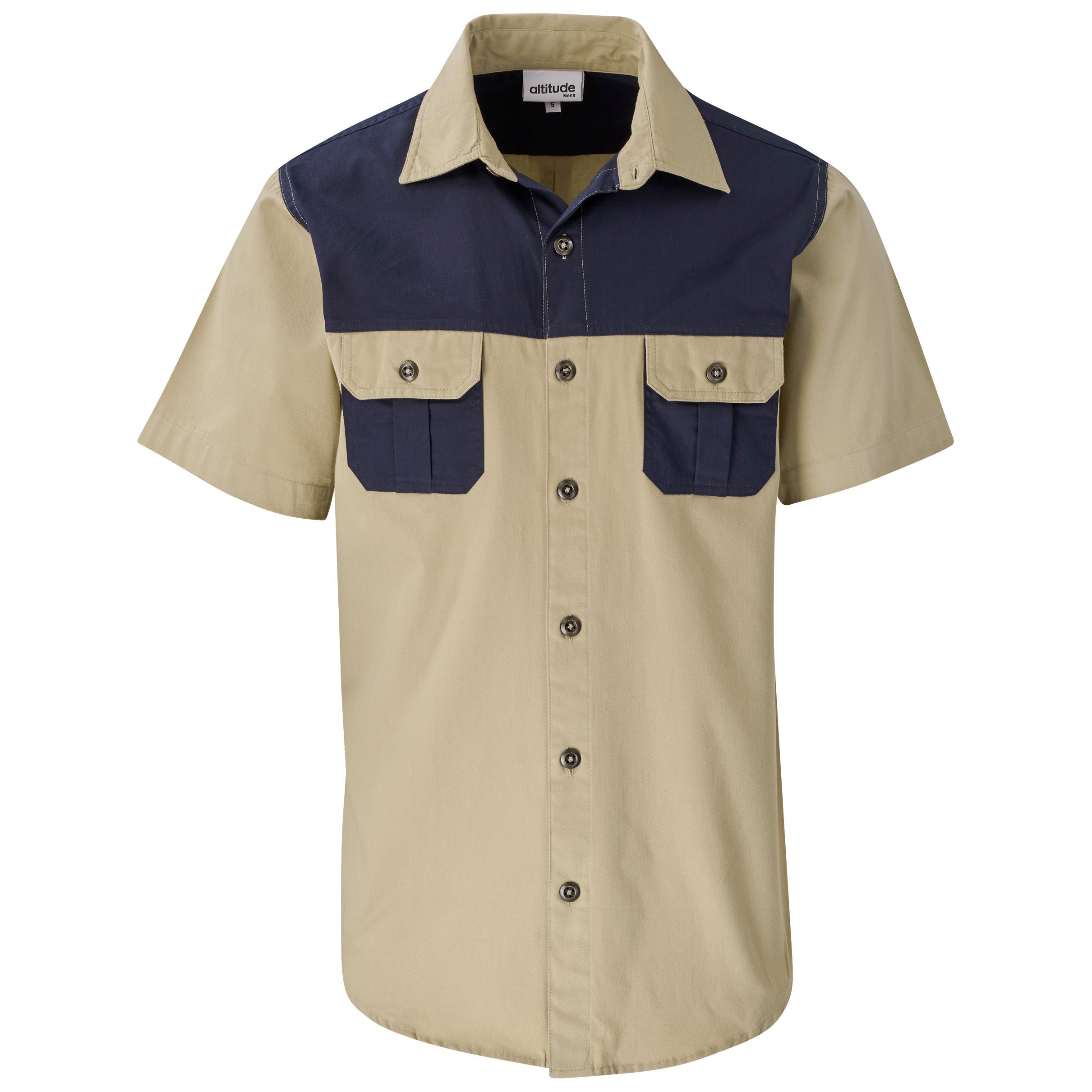 Mens Short Sleeve Serengeti 2-Tone Bush Shirt-