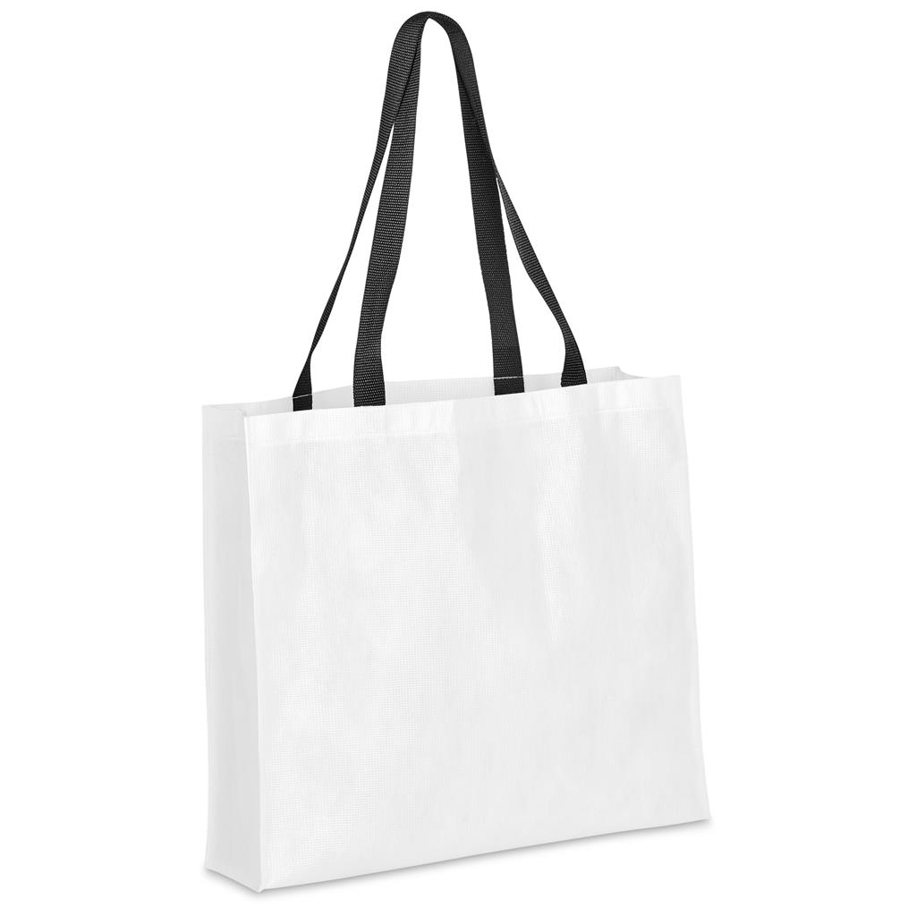 Pre-Printed Sample Custom Footloose RPET Stitch-Bond Shopper BLACK - and Tote Bags