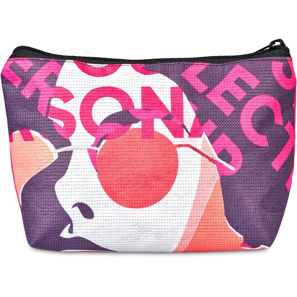 Pre-Printed Sample Custom Leanne Recycled PET Stitch-Bond Midi Toiletry Bag BLACK - and Cosmetic Bags