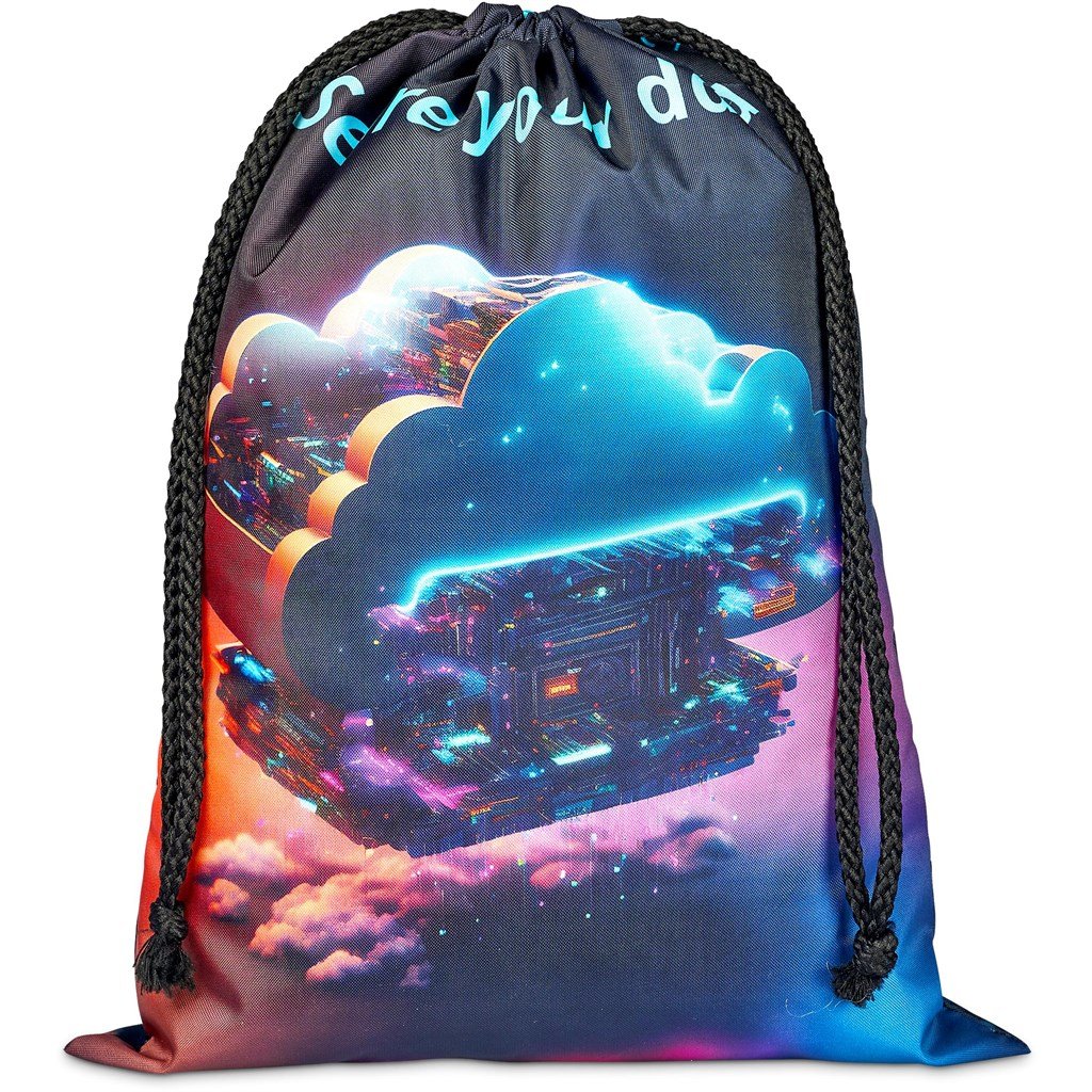 Pre-Printed Sample Custom Pacific Maxi Polyester Drawstring Pouch BLACK - Bags and Backpacks