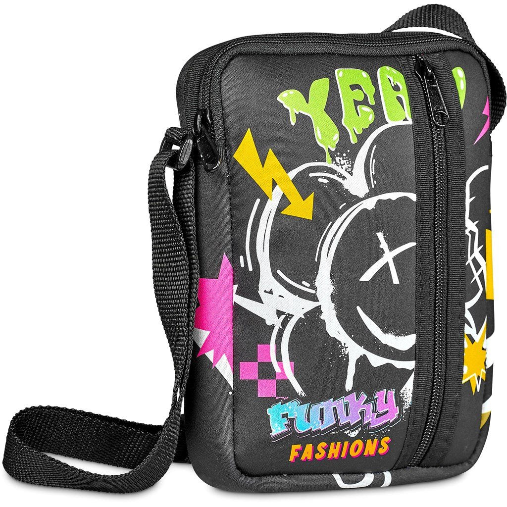 Pre-Printed Sample Custom Satara Neoprene Large Cell Phone Pouch BLACK - Crossbody and Waist Bags