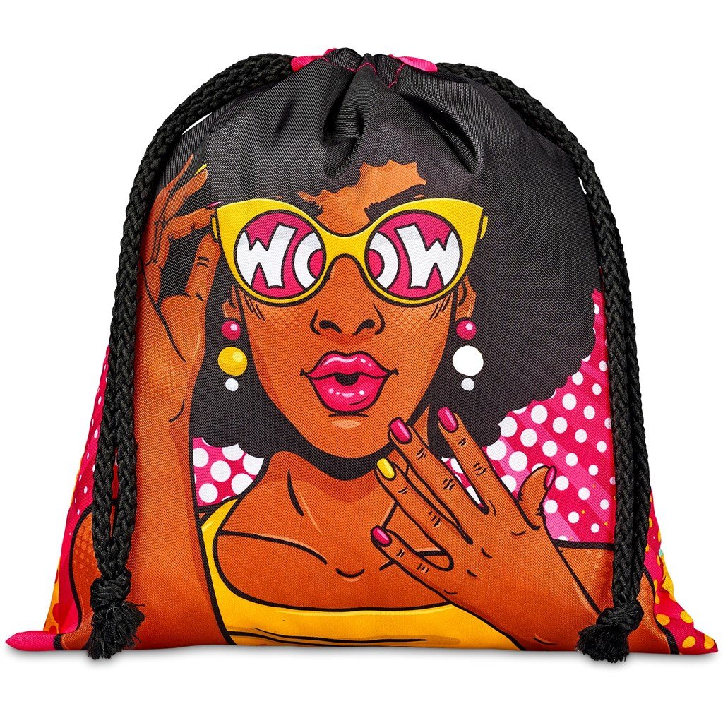 Pre-Production Sample Indian Midi Polyester Drawstring Pouch BLACK - Custom Bags and Backpacks