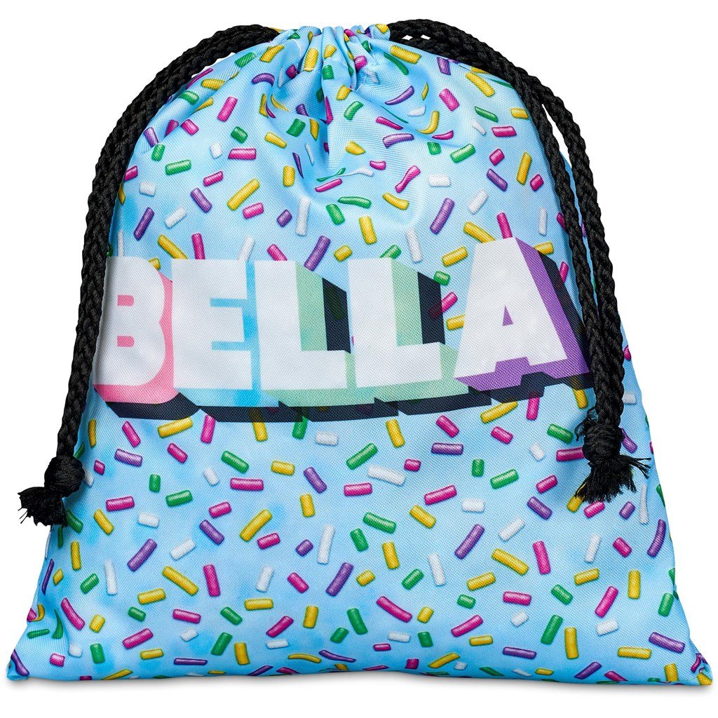 Pre-Production Sample Indian Midi Polyester Drawstring Pouch BLACK - Custom Bags and Backpacks