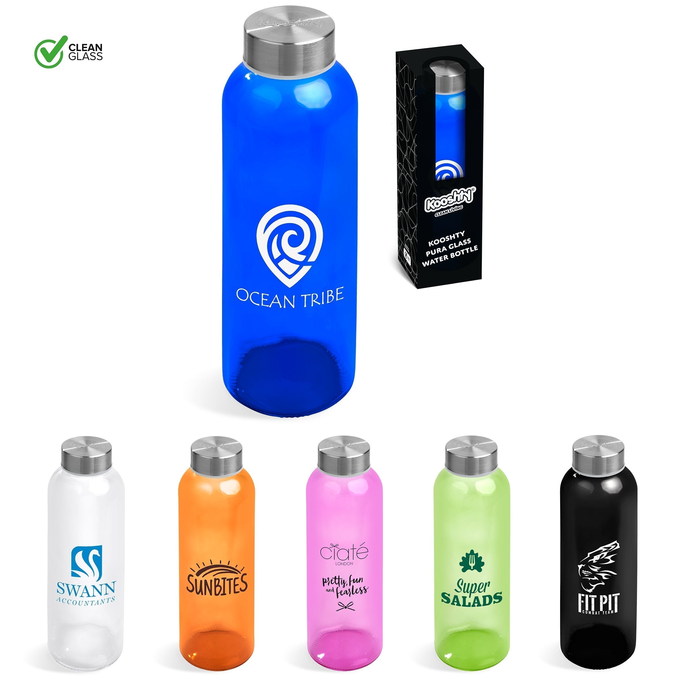 Kooshty Pura Glass Water Bottle - 500ML-Water Bottles-Black-BL