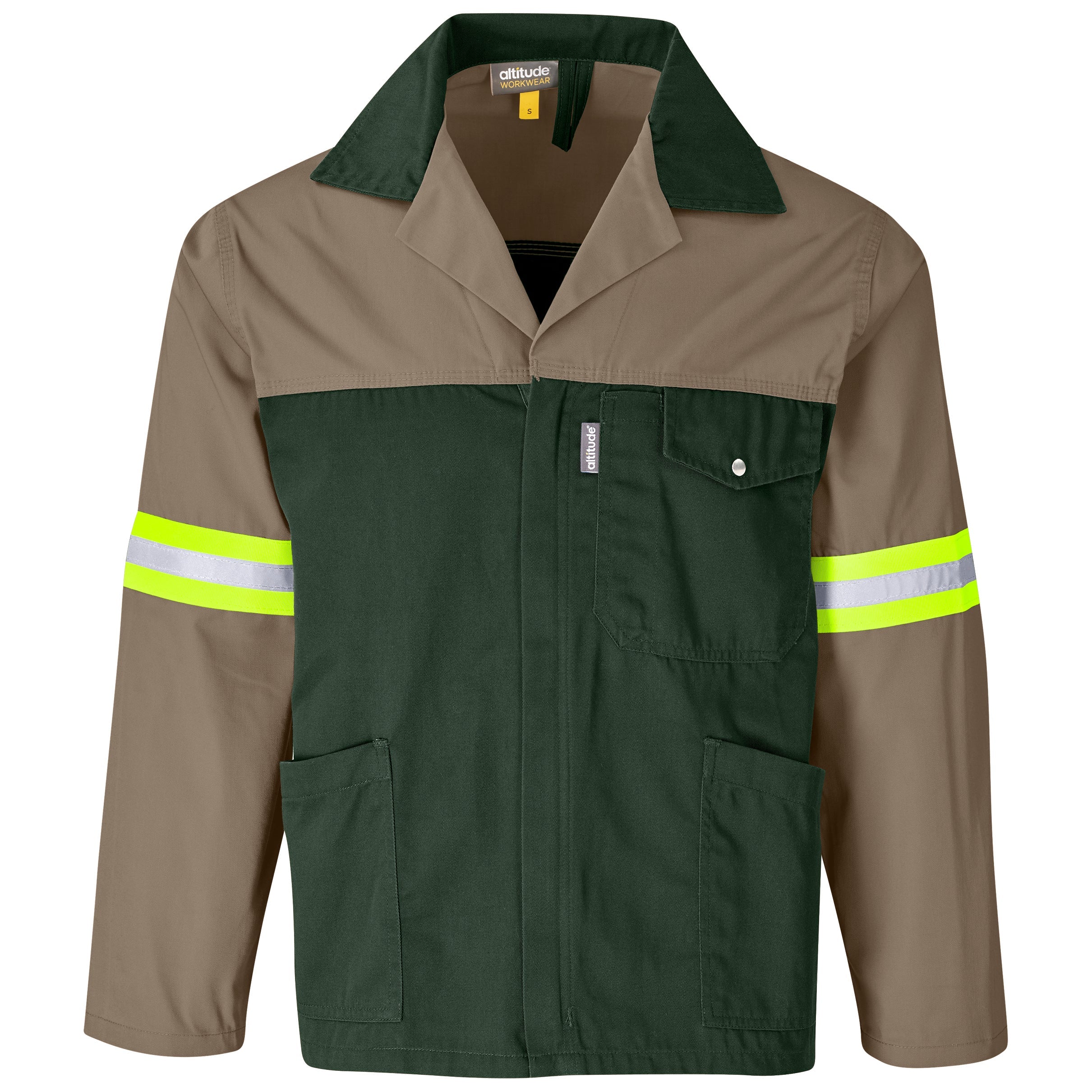 Site Premium Two-Tone Polycotton Jacket - Reflective Arms - Yellow Tape-L-Khaki-KH