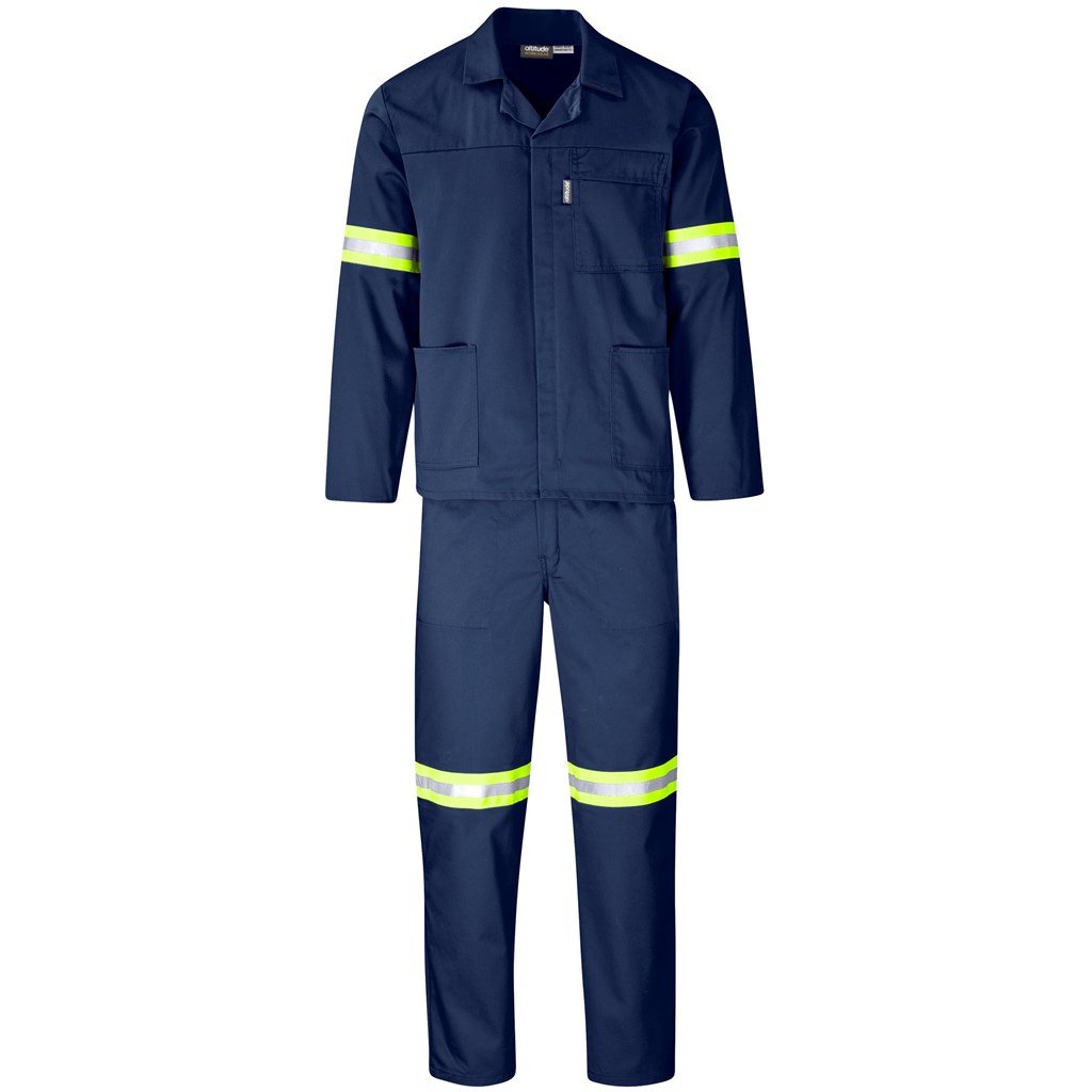 Trade Polycotton Conti Suit - Reflective Arms Legs & Back - Yellow Tape 32 / NAVY
