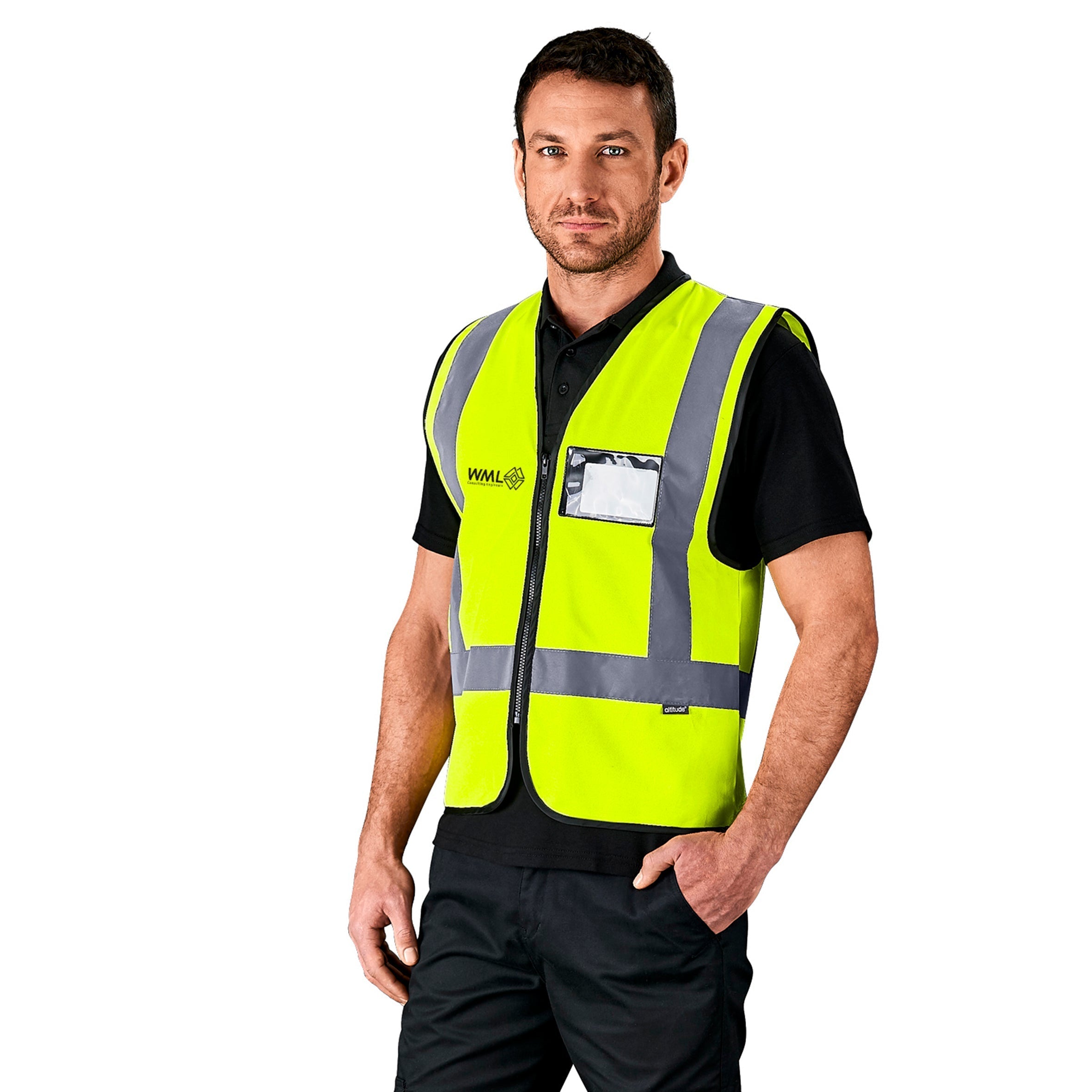 Direction En4 Hi-Viz Reflective Full Zip Vest-L-Navy-N