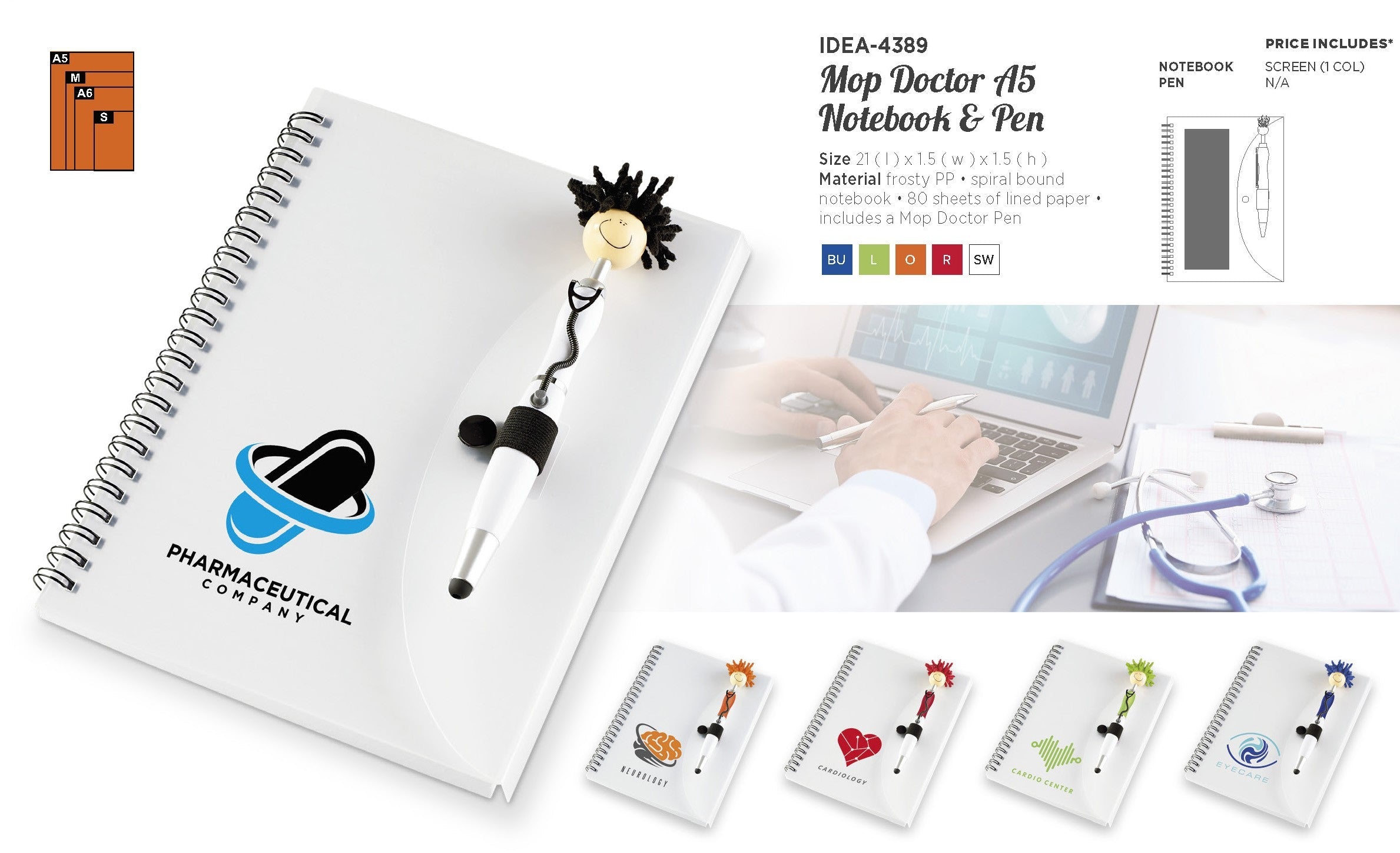 Mop Doctor A5 Notebook And Pen-Solid White-SW