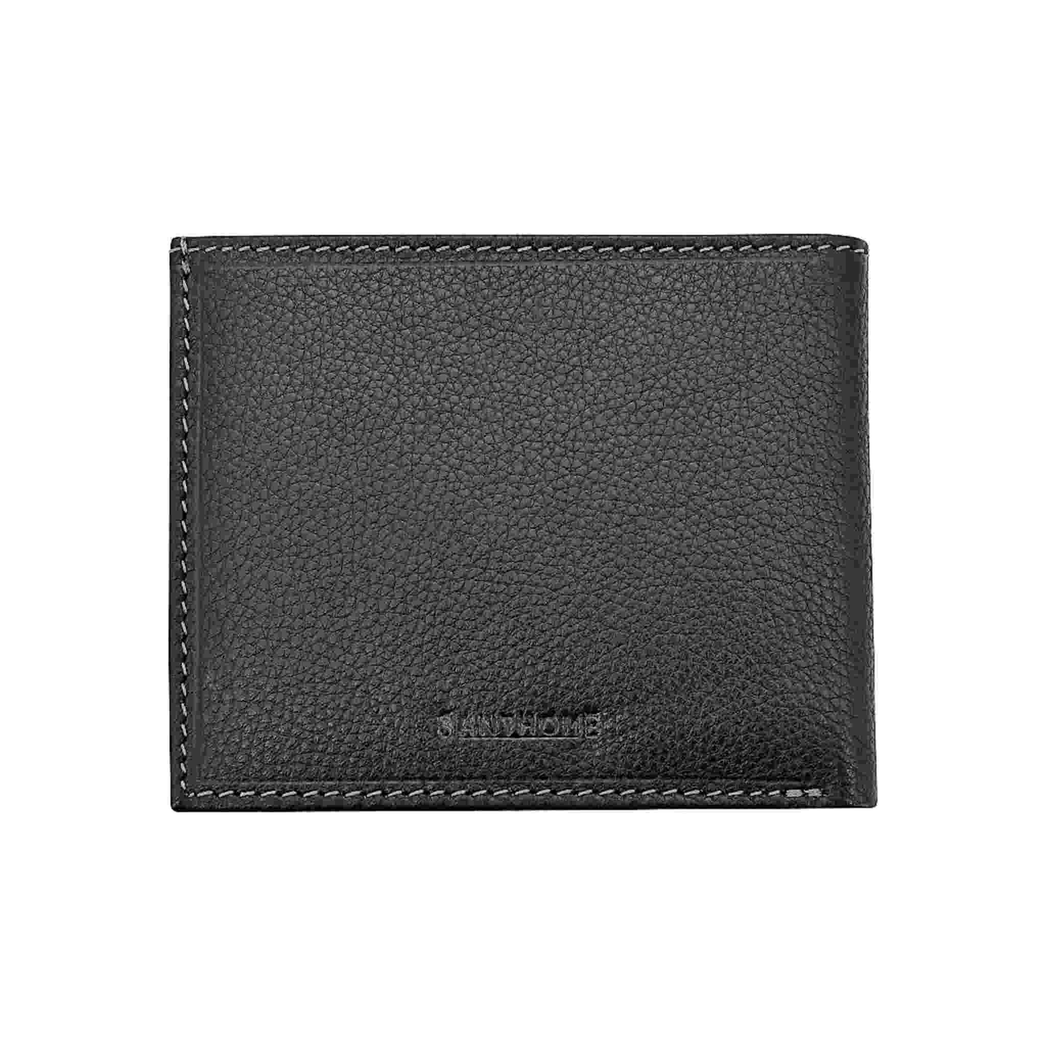 Black closed leather wallet with edge stitching