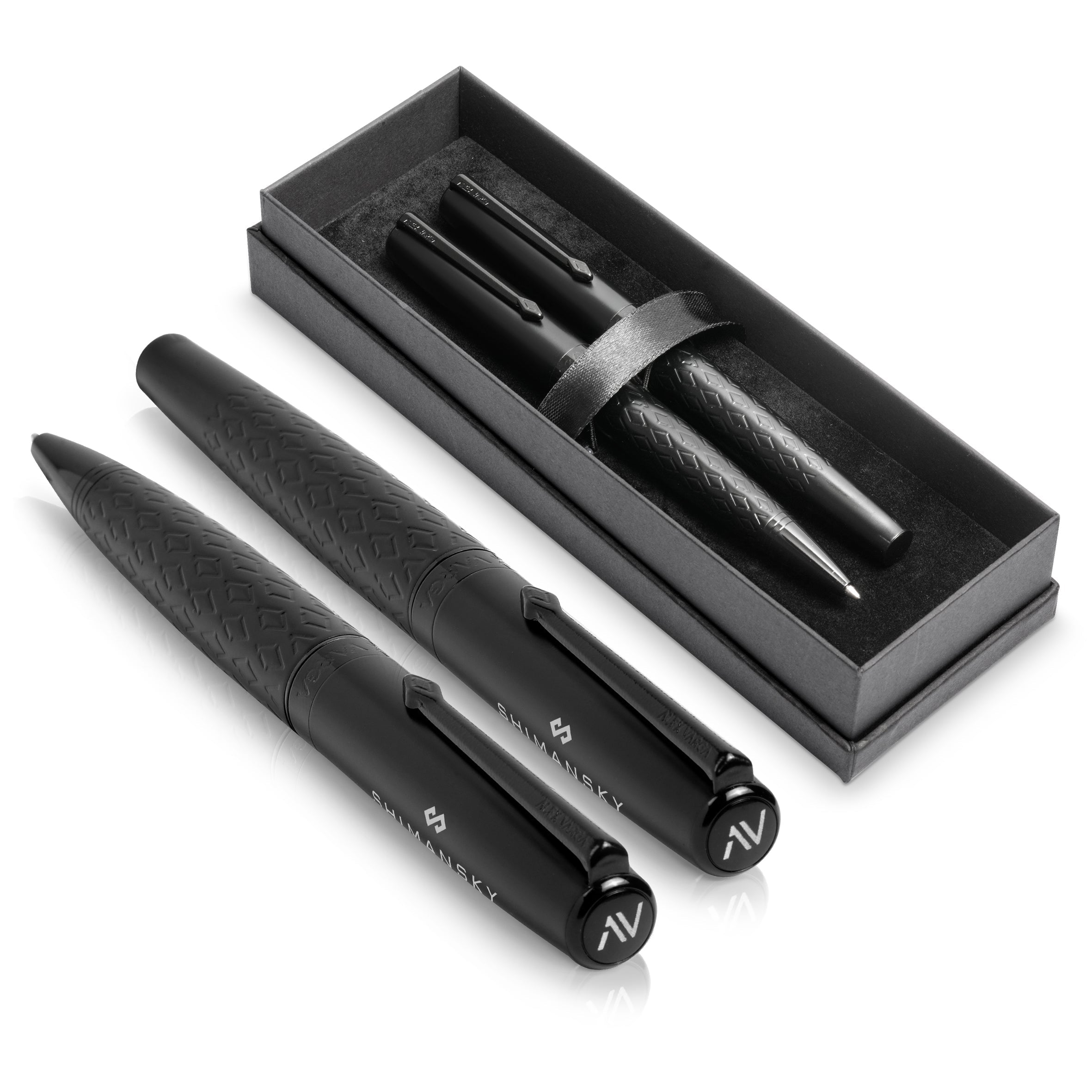 Alex Varga Galexia Ball Pen & Rollerball Set - Black Only-Pens-Black-BL