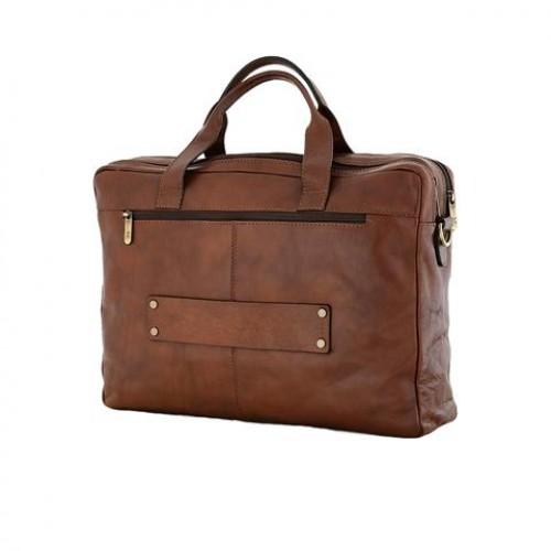 Italian Leather 2 Compartment Laptop Bag Brown-