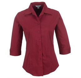 Ladies 3/4 Sleeve Manhattan Striped Shirt - Red Only-Shirts & Tops