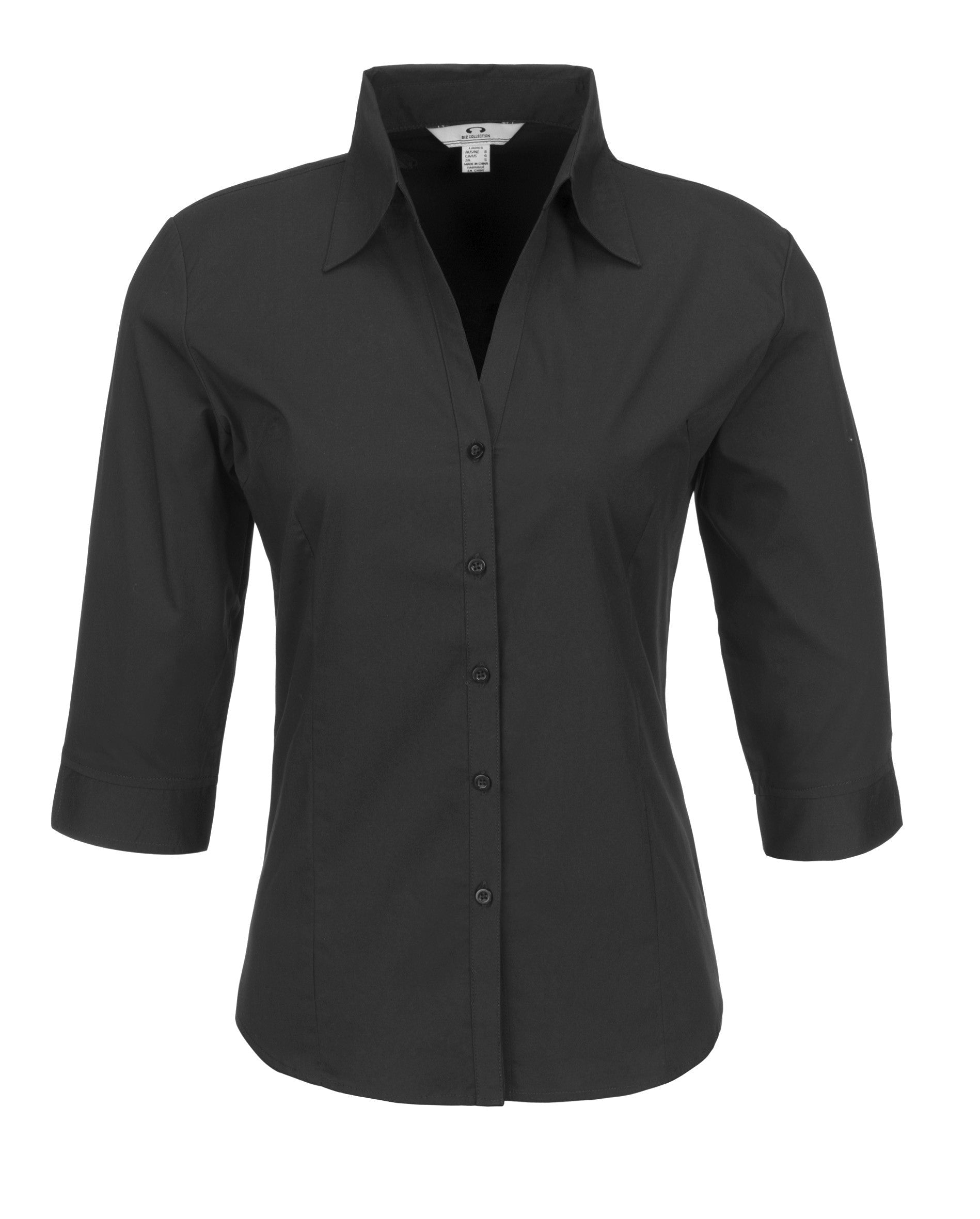 Ladies 3/4 Sleeve Metro Shirt - Black Only-2XL-Black-BL