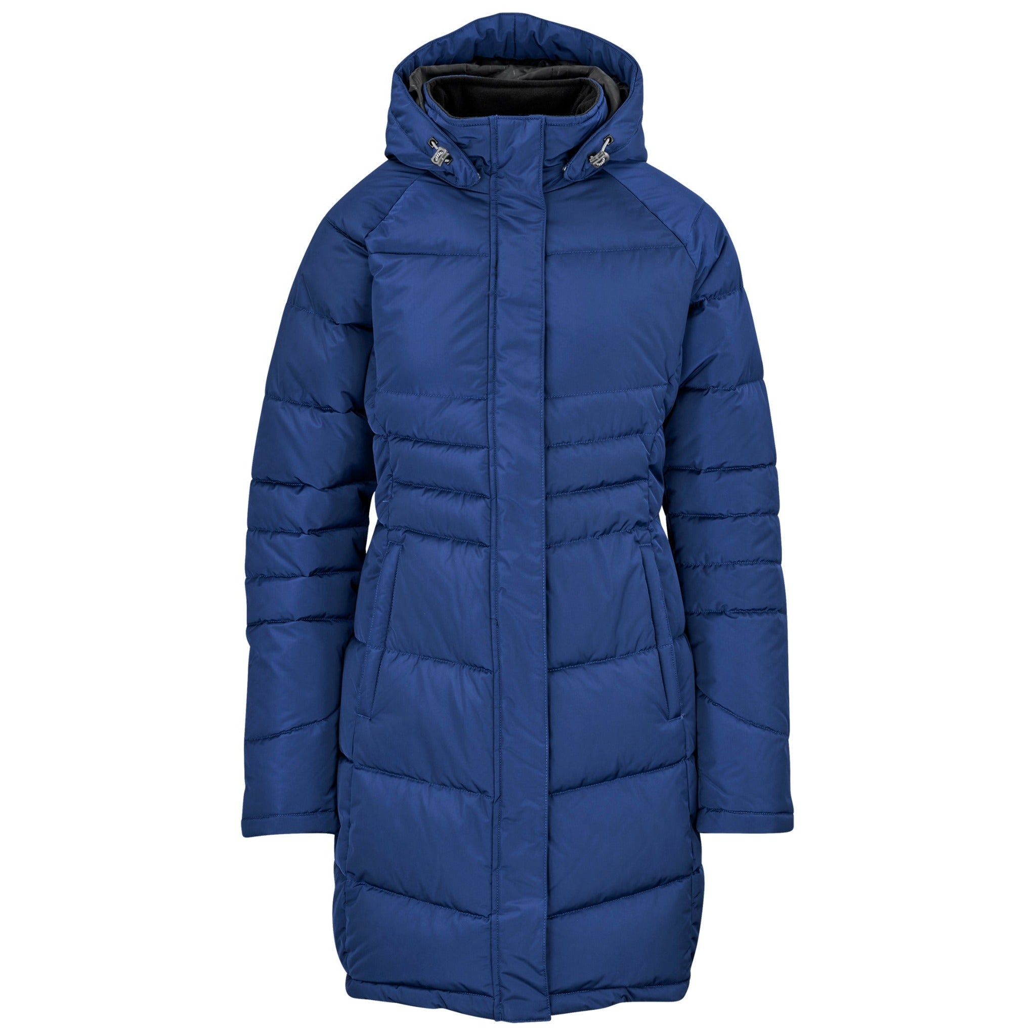 Blue knee-length padded ladies winter jacket